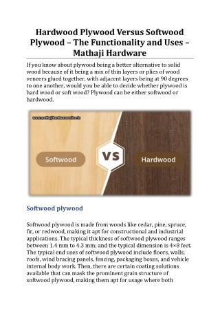 Hardwood Plywood Versus Softwood Plywood – The Functionality and Uses - Mathaji Hardware