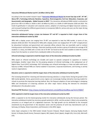 Interactive Whiteboard Market by Screen Size, Technology, End User, and Geography | COVID-19 Impact Analysis
