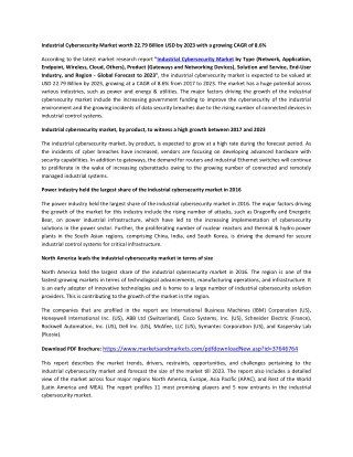 Industrial Cybersecurity Market | Industry Analysis and Market Forecast to 2023 | MarketsandMarkets