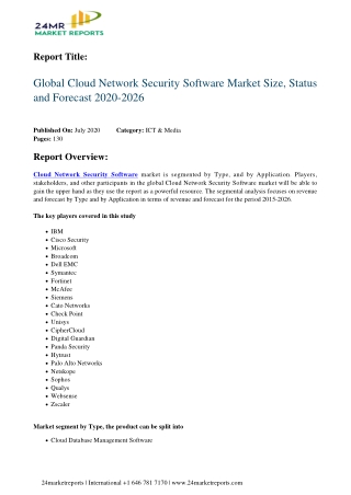 Cloud Network Security Software Market Size, Status and Forecast 2020-2026