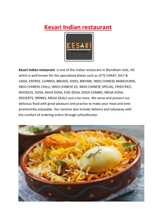 5% off - kesari Indian Restaurant Manor Lakes Menu, VIC