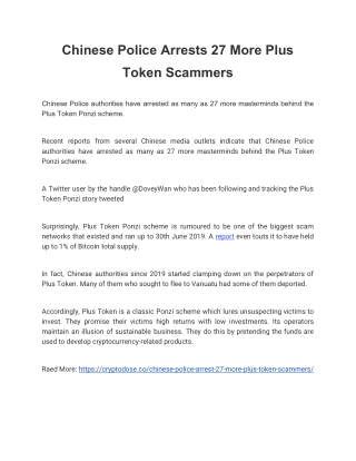 Chinese Police Arrests 27 More Plus Token Scammers