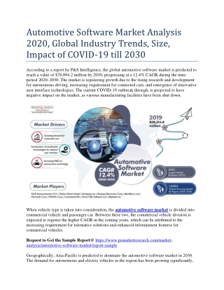 Automotive Software Market Size, Trends, Growth Opportunities post after COVID19 Outbreak