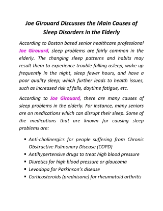 Joe Girouard Discusses the Main Causes of Sleep Disorders in the Elderly