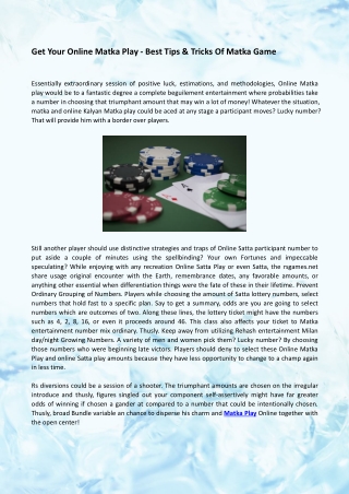 Get The Best Online Matka Play Gaming