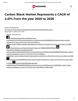 Global Carbon Black Market is estimated to grow at a CAGR of 4.51% during 2020-2026