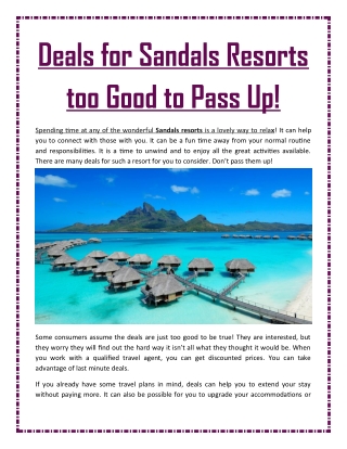 Deals for Sandals Resorts too Good to Pass Up!