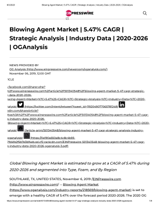 Global Blowing Agent Market is estimated to grow at a CAGR of 5.47% during 2020-2026