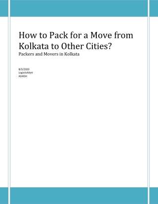 How to Pack for a Move From Kolkata to Other Cities?