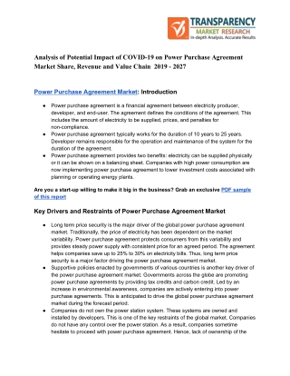 Power Purchase Agreement Market Share, Revenue to Record Stellar Growth Rate During 2019 – 2027