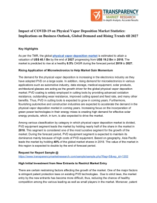 Physical Vapor Deposition Market Statistics, Share, Growth, Demand, Trends, Region Wise Analysis of Top Players and Fore