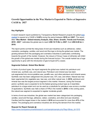 Growth Opportunities in the Wax Market: Emerging Trends, Business Growth Opportunities, Major Driving Factors