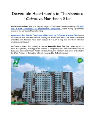 Incredible Apartments in Thanisandra - CoEvolve Northern Star