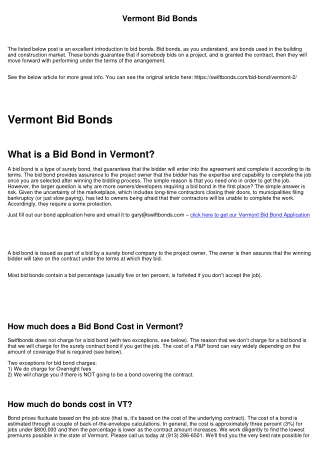 Vermont Bid Bonds