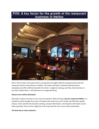 POS: A key factor for the growth of the restaurant business in Halifax