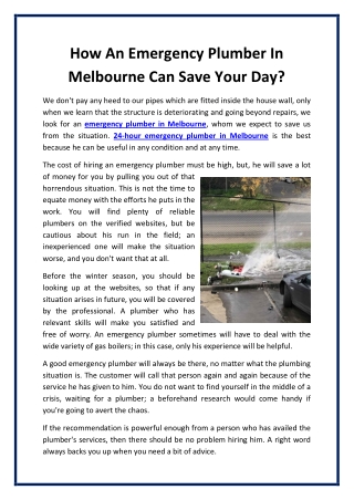 How an emergency plumber in Melbourne can save your day?