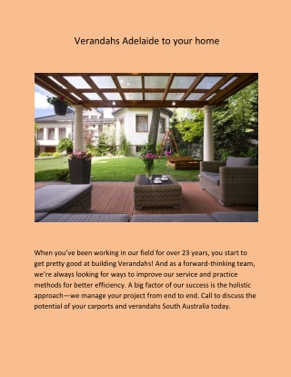 Verandahs Adelaide to your home