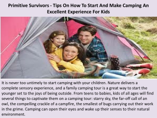 Primitive Survivors - Tips On How To Start And Make Camping An Excellent Experience For Kids