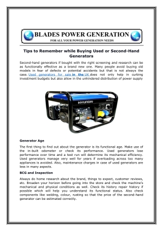 Tips to Remember while Buying Used or Second-Hand Generators