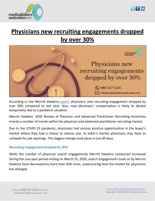 Physicians new recruiting engagements dropped by over 30%
