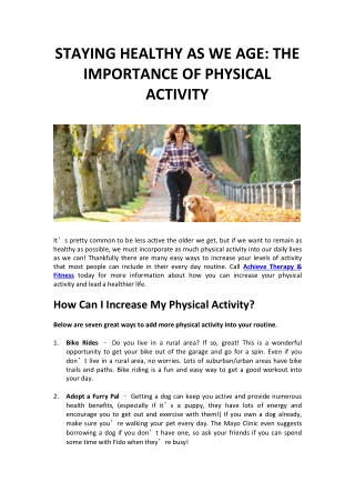 STAYING HEALTHY AS WE AGE: THE IMPORTANCE OF PHYSICAL ACTIVITY