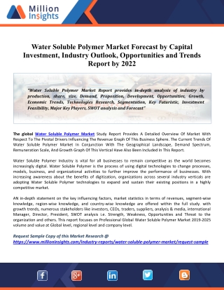 Water Soluble Polymers Market Pegged to Expand Robustly