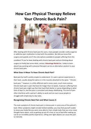 How Can Physical Therapy Relieve Your Chronic Back Pain?