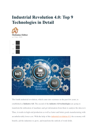 Industrial Revolution 4.0: Top 9  Technologies in Detail
