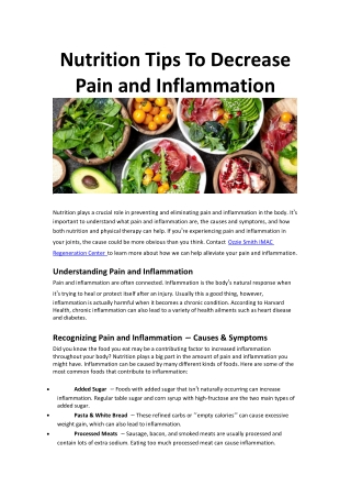 Nutrition Tips To Decrease Pain and Inflammation