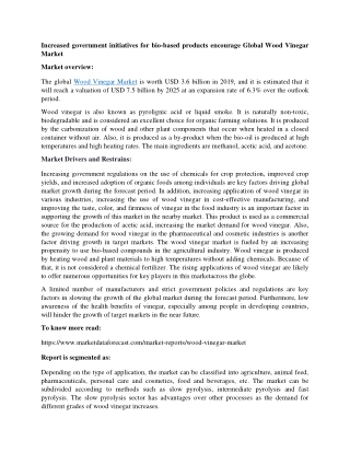 Global Wood Vinegar Market estimated to cross USD 7.5 billion by the end of 2025