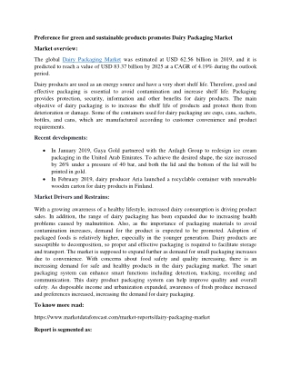 USA likely to account for a dominant share in Global Dairy Packaging Market