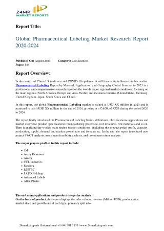 Pharmaceutical Labeling Market Research Report 2020-2024