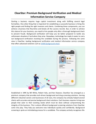 ClearStar: Premium Background Verification and Medical Information Service Company