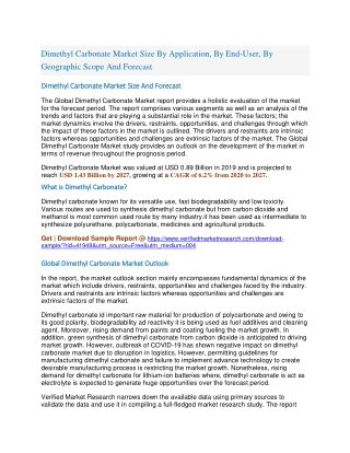 Dimethyl Carbonate Market Size By Application, By End-User, By Geographic Scope And Forecast