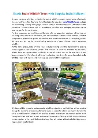 Exotic India Wildlife Tours with Bespoke India Holidays
