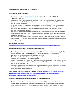 Fungicides Market to be valued US$ 22.3 Bn by 2027