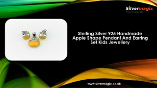 Sterling Silver 925 Handmade Apple Shape Pendant And Earring Set Kids Jewellery