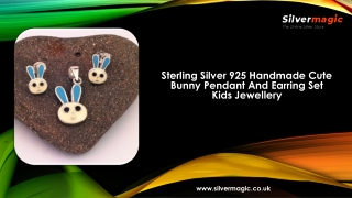 Sterling Silver 925 Handmade Cute Bunny Pendant And Earring Set Kids Jewellery