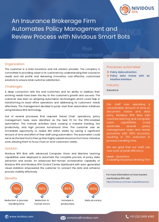 Nividous Casestudy An Insurance Brokerage Firm Automates Policy Management and Review Process with Nividous Smart Bots