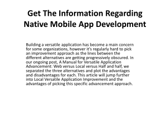 Get The Information Regarding Native Mobile App Development