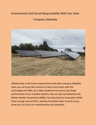 Environment And Social Responsibility With Our Solar Company Adelaide