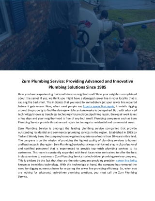 Zurn Plumbing Service: Providing Advanced and Innovative Plumbing Solutions Since 1985