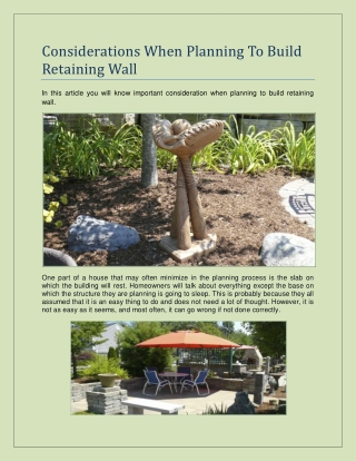 Considerations When Planning To Build Retaining Wall