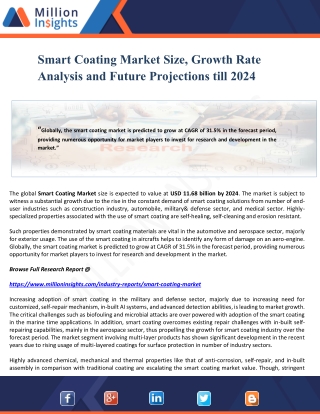 Smart Coating Market Size, Growth Rate Analysis and Future Projections till 2024