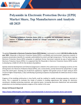 Polyamide in Electronic Protection Device [EPD] Market Share, Top Manufacturers and Analysis till 2025