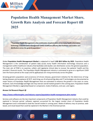 Population Health Management Market Share, Growth Rate Analysis and Forecast Report till 2025
