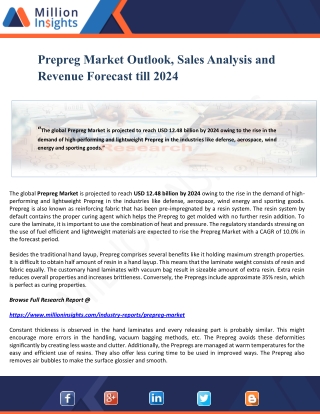 Prepreg Market Outlook, Sales Analysis and Revenue Forecast till 2024