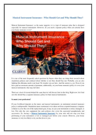 Musical Instrument Insurance - Who Should Get and Why Should They?