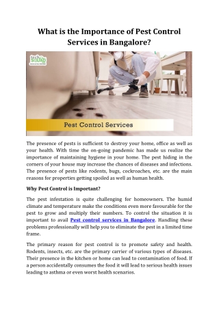 What is the Importance of Pest Control Services in Bangalore?