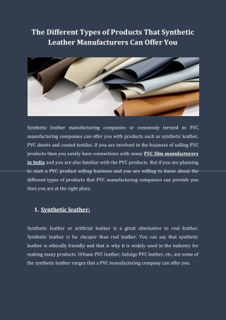 The Different Types of Products That Synthetic Leather Manufacturers Can Offer You